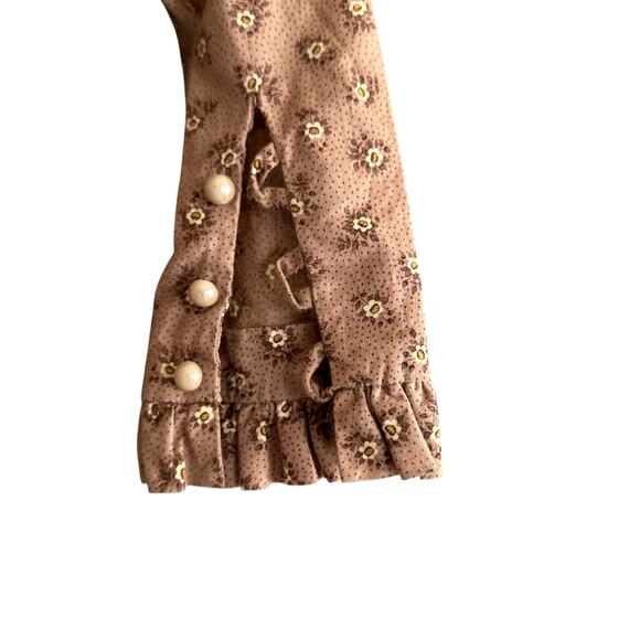 Vintage Boho Dress Prairie Style Brown Floral Print Button Ruffle Trim Size XS - Picture 7 of 8